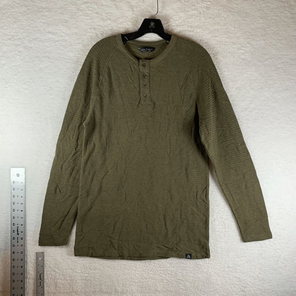 Alpine Design T-Shirt Mens Medium Olive Green Cotton Henley Raglan‎ Sleeve 7235